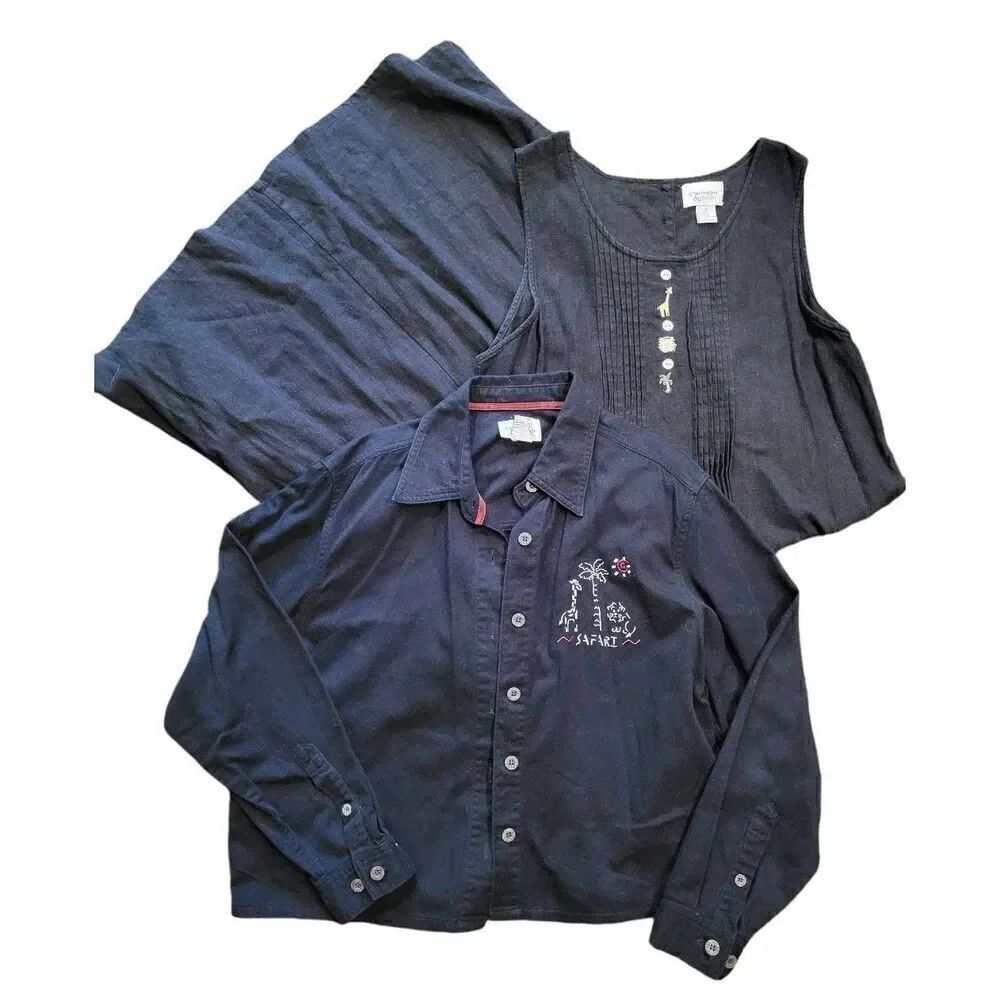 Vintage Christopher& Banks Dress And Jacket Set Outfit Women's XL Black Safari